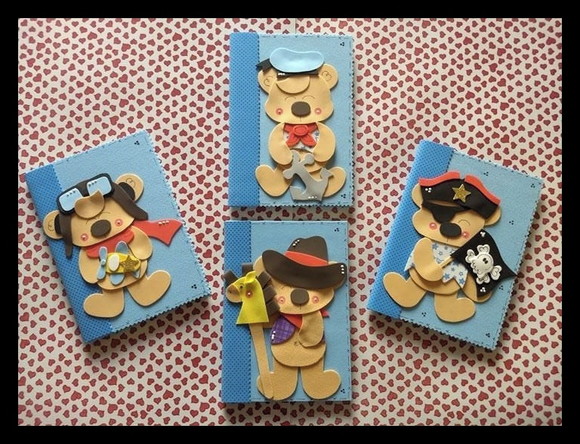 Combo quatro cadernos pequenos ursinhos