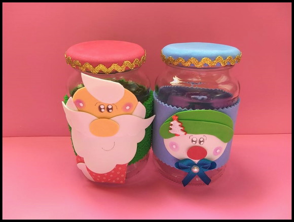 Vidro decorado Noel e Boneco de neve