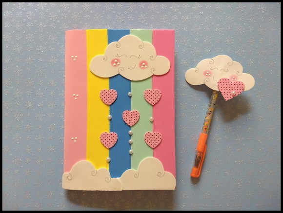 Capa de caderno pequeno removível nuvem de amor com ponteira