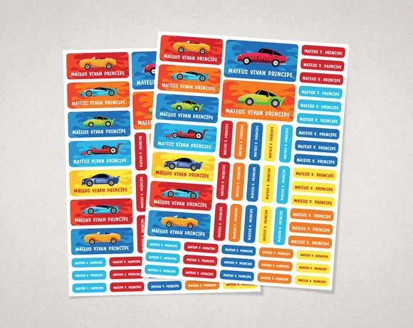 Etiquetas Escolares Carrinhos de Corrida