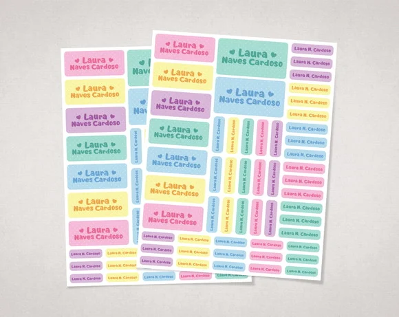 Etiquetas Escolares Coração Candy Colors