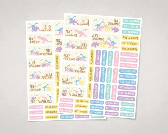 Etiquetas Escolares Dinossauros Candy Colors