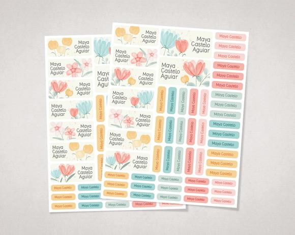 Etiquetas Escolares Flores Aquareladas