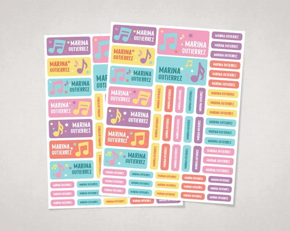 Etiquetas Escolares Notas Musicais Candy Colors
