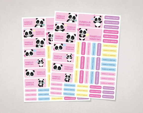 Etiquetas Escolares Panda Rosa
