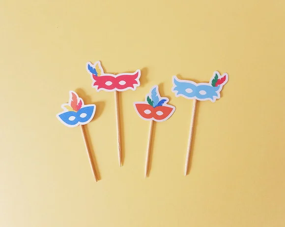 Mini topper Máscaras de Carnaval com Plumas