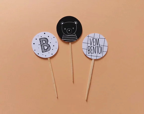 Mini Topper Ursinho Preto e Branco Personalizado