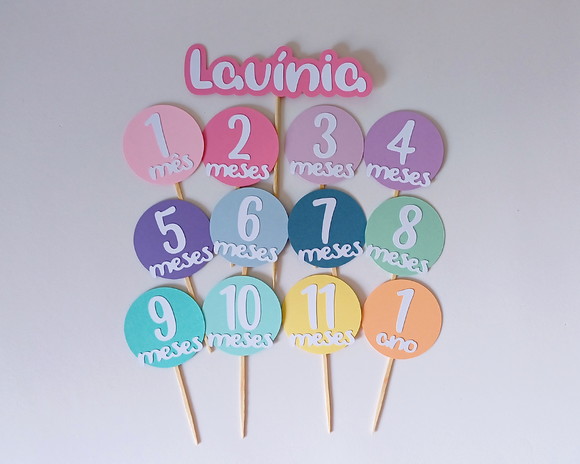 Kit Toppers Mesversário com Nome 12 Meses