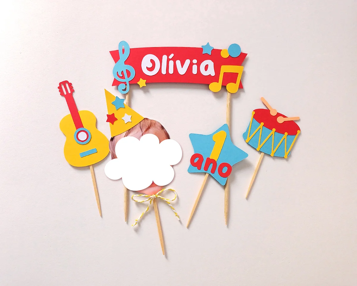 Topo de Bolo Instrumentos Musicais com Foto de Rostinho