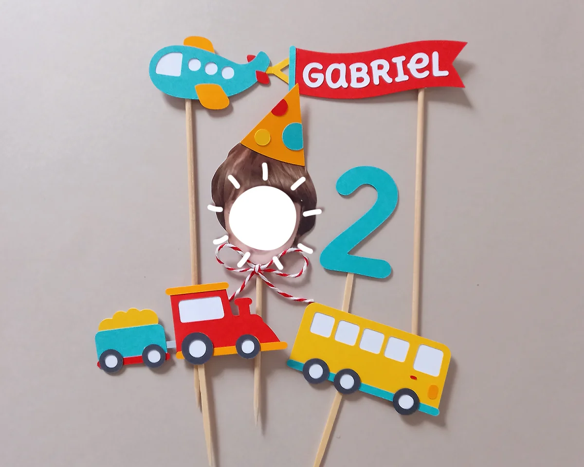 Topo de Bolo Transportes com Foto de Rostinho